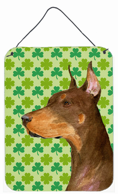 SS4399DS1216 Doberman St. Patricks Day Shamrock Portrait Aluminium Metal Wall Or Door Hanging Prints - 12 x 16 in.