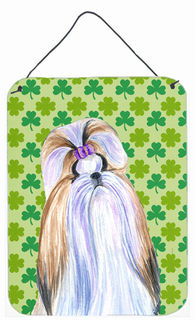 SS4396DS1216 Shih Tzu St. Patricks Day Shamrock Portrait Aluminium Metal Wall Or Door Hanging Prints - 12 x 16 in.