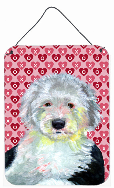 LH9171DS1216 Old English Sheepdog Hearts Love and Valentines Day Wall Door Hanging Prints - 12 x 16 in.