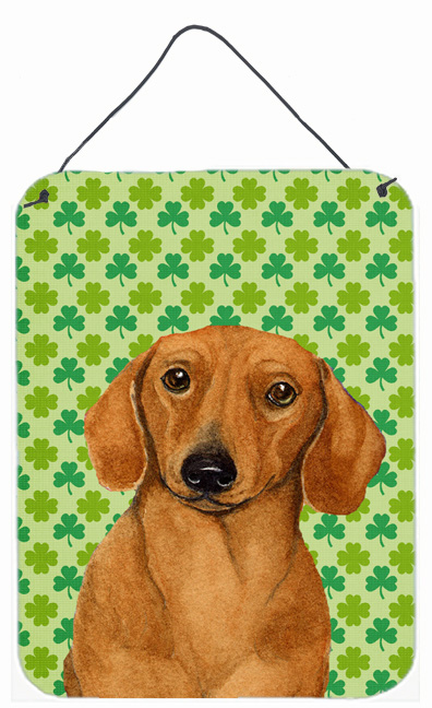 LH9177DS1216 Dachshund St. Patricks Day Shamrock Portrait Aluminium Metal Wall Or Door Hanging Prints - 12 x 16 in.