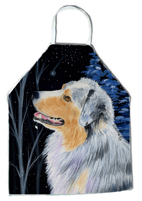 Picture of Carolines Treasures SS8382APRON Starry Night Australian Shepherd Apron - 27 x 31 in.