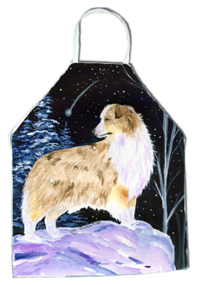 Picture of Carolines Treasures SS8359APRON Starry Night Australian Shepherd Apron - 27 x 31 in.