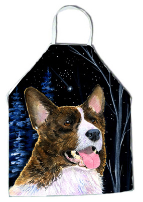 Picture of Carolines Treasures SS8387APRON Starry Night Corgi Apron - 27 x 31 in.