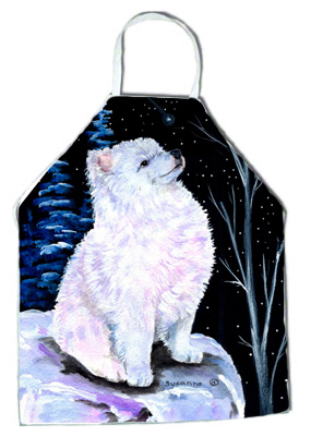 Picture of Carolines Treasures SS8389APRON Starry Night American Eskimo Apron - 27 x 31 in.