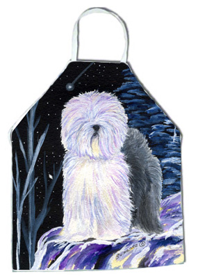 Picture of Carolines Treasures SS8406APRON Starry Night Old English Sheepdog Apron - 27 x 31 in.