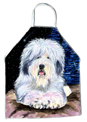 Picture of Carolines Treasures SS8443APRON Starry Night Old English Sheepdog Apron - 27 x 31 in.