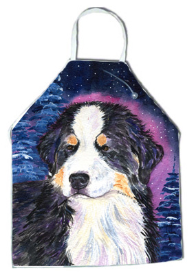 Picture of Carolines Treasures SS8446APRON Starry Night Bernese Mountain Dog Apron - 27 x 31 in.