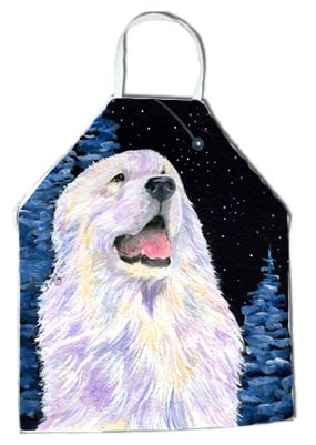 Picture of Carolines Treasures SS8466APRON Starry Night Great Pyrenees Apron - 27 x 31 in.