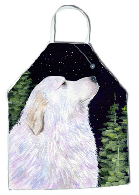 Picture of Carolines Treasures SS8470APRON Starry Night Great Pyrenees Apron - 27 x 31 in.