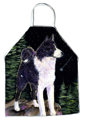 Picture of Carolines Treasures SS8483APRON Starry Night Karelian Bear Dog Apron - 27 x 31 in.