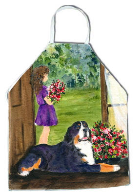 Picture of Carolines Treasures SS8535APRON Little Girl with her Bernese Mountain Dog Apron - 27 x 31 in.