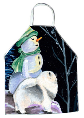 Picture of Carolines Treasures SS8557APRON Snowman with Keeshond Apron - 27 x 31 in.