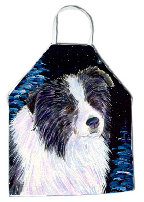 Picture of Carolines Treasures SS8558APRON Starry Night Border Collie Apron - 27 x 31 in.
