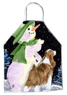 Picture of Carolines Treasures SS8949APRON Snowman with English Springer Spaniel Apron - 27 x 31 in.