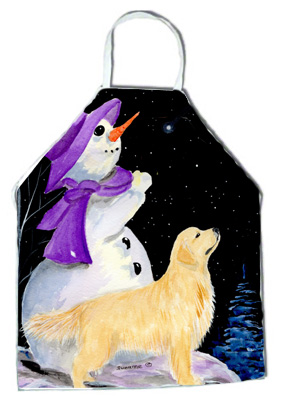 Picture of Carolines Treasures SS8950APRON Snowman with Golden Retriever Apron - 27 x 31 in.