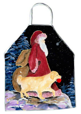 Picture of Carolines Treasures SS8973APRON Santa Claus with Golden Retriever Apron - 27 x 31 in.