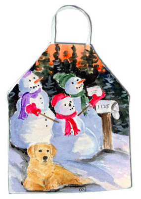 Picture of Carolines Treasures SS8989APRON Snowman with Golden Retriever Apron - 27 x 31 in.