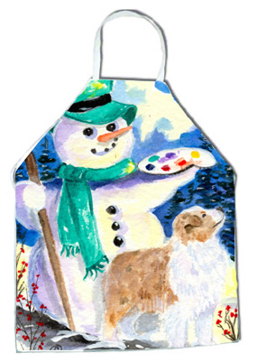 Picture of Carolines Treasures SS8996APRON Snowman with Australian Shepherd Apron - 27 x 31 in.