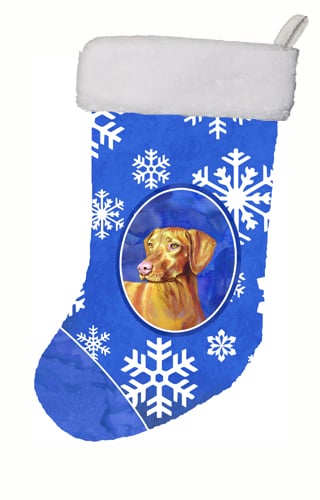 11 x 18 in. Vizsla Winter Snowflakes Snowflakes Holiday Christmas Christmas Stocking