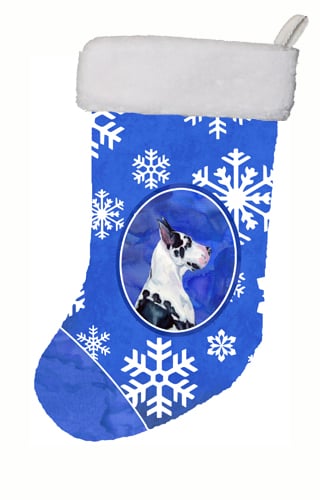 11 x 18 in. Great Dane Winter Snowflakes Snowflakes Holiday Christmas Stocking