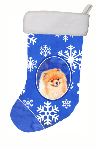 LH9305-CS 11 x 18 in. Pomeranian Winter Snowflakes Snowflakes Holiday Christmas Stocking