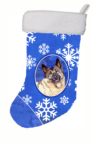 LH9308-CS 11 x 18 in. Norwegian Elkhound Winter Snowflakes Snowflakes Holiday Christmas Stocking