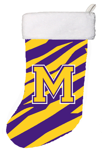 Tiger Stripe - Purple Gold Initial M Monogram Initial Christmas Stocking
