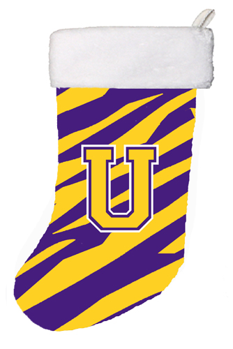 Tiger Stripe - Purple Gold Initial U Monogram Initial Christmas Stocking