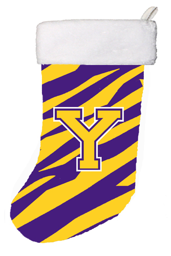 Tiger Stripe - Purple Gold Initial Y Monogram Initial Christmas Stocking