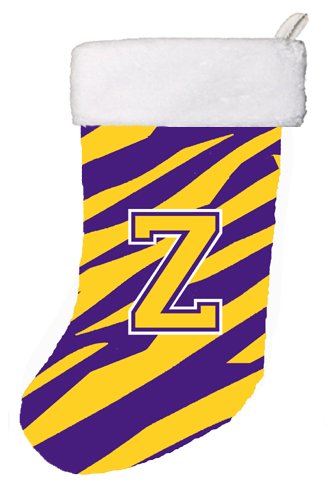 CJ1022-Z-CS 11 x 18 in. Tiger Stripe - Purple Gold Initial Z Monogram Initial Christmas Stocking