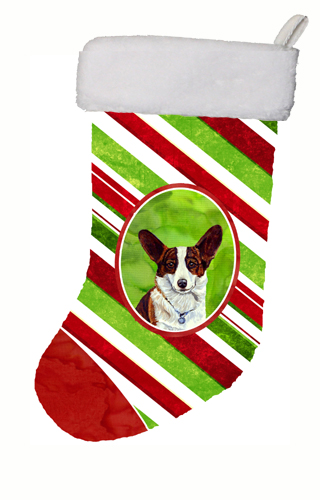 Corgi Candy Cane Holiday Christmas Stocking - 11 x 18 in.