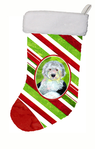 LH9261-CS 11 x 18 in. Old English Sheepdog Candy Cane Holiday Christmas Christmas Stocking