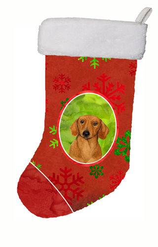 Dachshund Red And Green Snowflakes Holiday Christmas Stocking