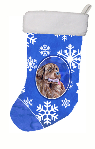 LH9264-CS 11 x 18 in. Newfoundland Winter Snowflakes Snowflakes Holiday Christmas Stocking