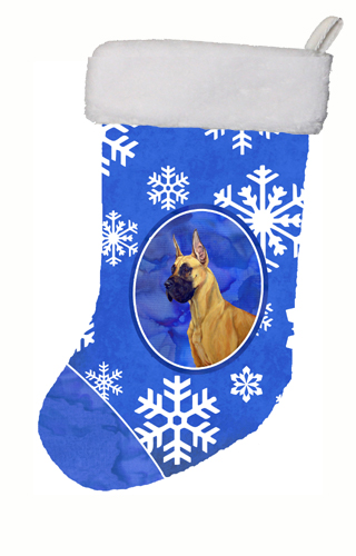 Great Dane Winter Snowflakes Snowflakes Holiday Christmas Stocking 11 x 18 in.
