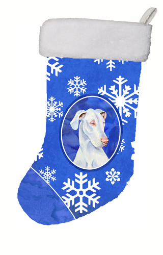 LH9266-CS 11 x 18 in. Great Dane Winter Snowflakes Snowflakes Holiday Christmas Stocking