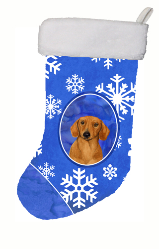 11 x 18 in. Dachshund Winter Snowflakes Snowflakes Holiday Christmas Stocking