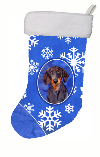 LH9268-CS 11 x 18 in. Dachshund Winter Snowflakes Snowflakes Holiday Christmas Stocking