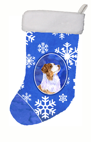 LH9273-CS 11 x 18 in. Australian Shepherd Winter Snowflakes Snowflakes Holiday Christmas Stocking