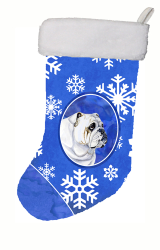11 x 18 in. Bulldog English Winter Snowflakes Snowflakes Holiday Christmas Stocking