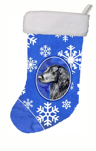 LH9276-CS 11 x 18 in. Flat Coated Retriever Winter Snowflakes Snowflakes Holiday Christmas Stocking