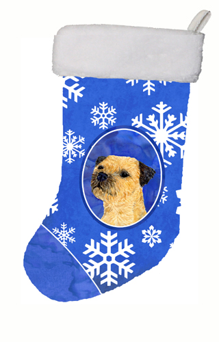LH9278-CS 11 x 18 in. Border Terrier Winter Snowflakes Snowflakes Holiday Christmas Stocking