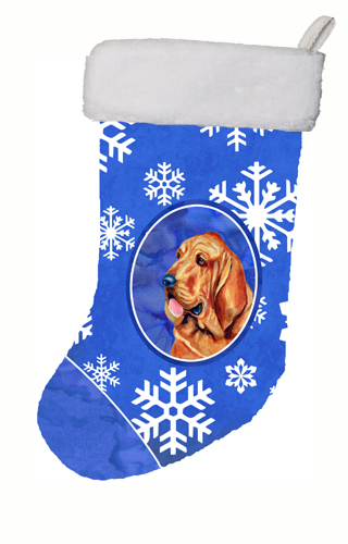 LH9286-CS 11 x 18 in. Bloodhound Winter Snowflakes Snowflakes Holiday Christmas Stocking