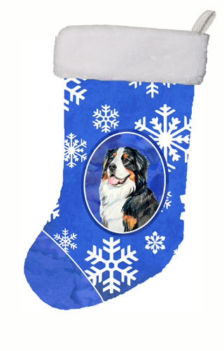 LH9289-CS 11 x 18 in. Bernese Mountain Dog Winter Snowflakes Snowflakes Holiday Christmas Stocking