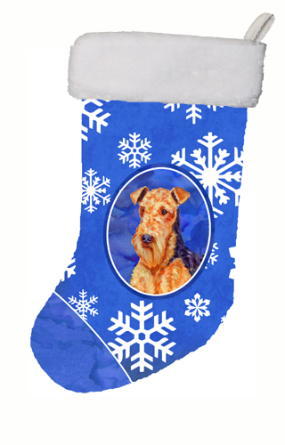 Airedale Winter Snowflakes Snowflakes Holiday Christmas Stocking