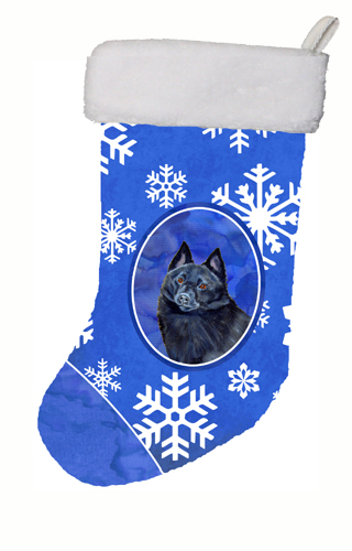 LH9294-CS 11 x 18 in. Schipperke Winter Snowflakes Snowflakes Holiday Christmas Stocking