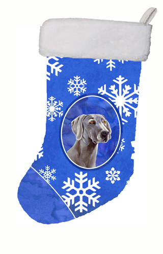 11 x 18 in. Weimaraner Winter Snowflakes Snowflakes Holiday Christmas Stocking