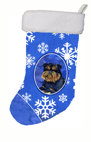 LH9298-CS 11 x 18 in. Brussels Griffon Winter Snowflakes Snowflakes Holiday Christmas Stocking
