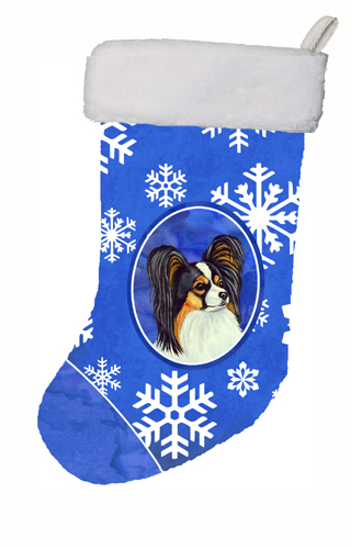 LH9300-CS 11 x 18 in. Papillon Winter Snowflakes Snowflakes Holiday Christmas Stocking