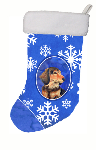 LH9301-CS 11 x 18 in. Dachshund Winter Snowflakes Snowflakes Holiday Christmas Stocking